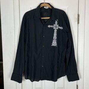 Buckle Pop Icon Men’s Cross Button Up Double Sided Shirt Sz XL Western Gothic